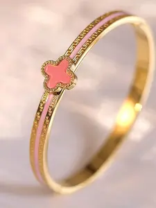 High-Quality Titanium Steel Clover Bracelet, Stackable Luxury Zircon Cuff, Perfect for Daily Wear and Parties, Ideal Wedding Gift for Women
