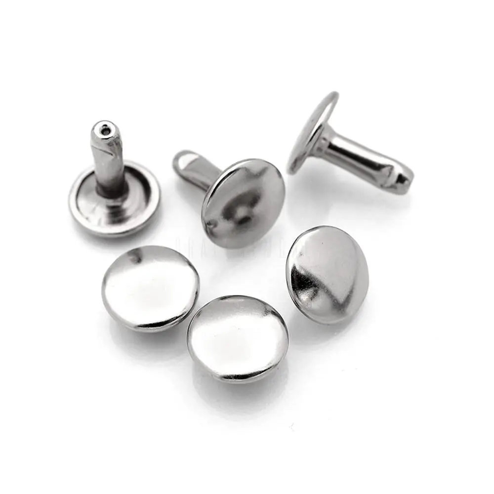 9mm Cap x 10mm Leather Rivet Double Rivets Tubular Metal Rapid Studs Craft 50 Sets (10 mm  Silver)