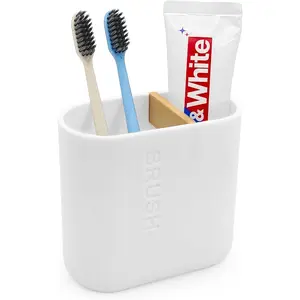 Toothbrush Holder with Bamboo Divider,Detachable for Easy Cleaning Multi-Functional Storage,2 Slots Electric Toothbrush and Toothpaste Organizer Caddy for Bathroom Vanity,Sink,Countertop (White)