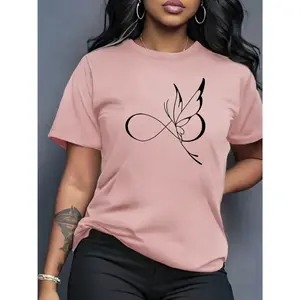 100% cotton women's elegant printed T-shirt - summer fashion, stylish design, comfortable and breathable, round neck T-shirt, soft material, suitable for daily wear and outdoor activities in autumn and summer
