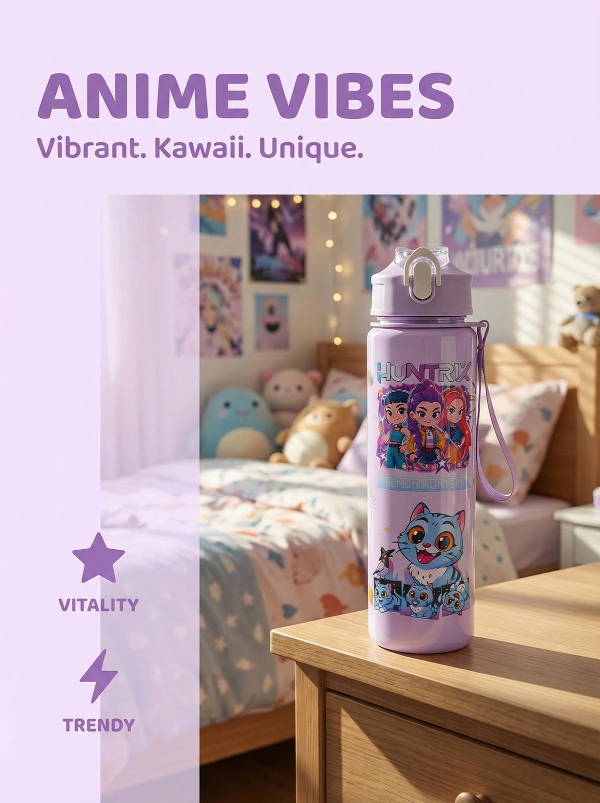 Cartoon Anime Tumbler – Reusable Hard Plastic Water Bottle with Lid & Straw Eco, Drinkware, Portable, Cup, Mug, Bottled, Washable, Stylish