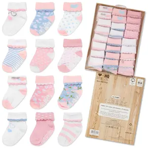 L-SOK003 Baby Socks 12 Pairs - Non-Slip Infant Grip for Newborns & Toddlers 0-6 Months, Boys & Girls, Safe for Walking