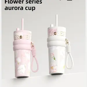 Fashion Floral Insulated Tumbler, 316 Food Grade Stainless Steel, Leakproof Travel Coffee Cup with Straw, Cold & Hot Beverage Holder, Drinkware