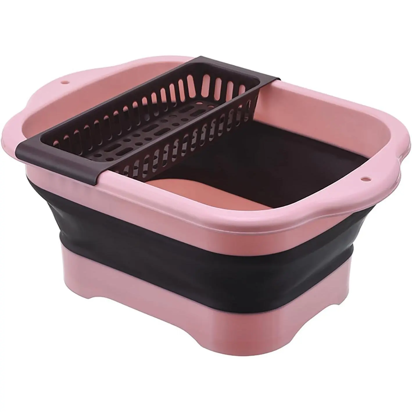 2.77 Gallon (10.5L) Collapsible Dish Basin with Drain Plug, Outdoor Multiuse Foldable Sink Tub, Dishpan, Wash Basin, Portable Kitchen Storage Tray for Camping, RV, Beverage Bucket ()