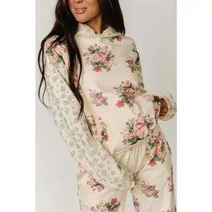 University Hoodie - Golden Hour Garden | Womenswear Mixed Floral Print Sweatshirt Stretchy Casual Comfy Kangaroo Pocket | Matching