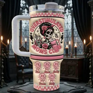 Custom Overstimulated Moms Club Tumbler Handle, Funny Mother's Day Keepsake for Mom from Son Daughter, Mama, Mama, Cup, Drinkware, Insulated