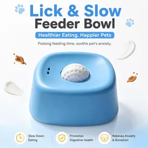 Interactive Slow Feeder Dog Bowl with Rolling Lick Ball - Pet Anxiety Relief Alternative to Licking Mats for Peanut Butter, Yogurt - Promotes Healthy Digestion, Slows Eating for Dogs