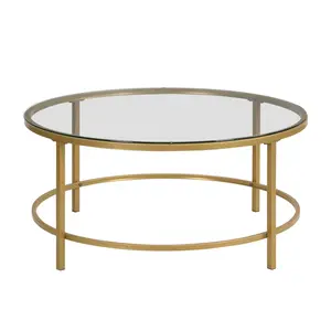 HomeRoots 493311 16.5 x 26 x 26 in. Gold & Clear Glass Round Coffee Table