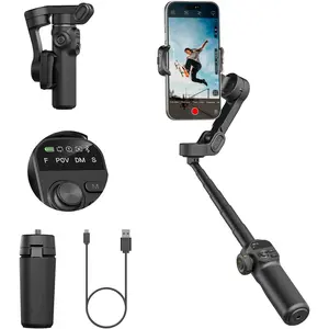 Smart X2 Gimbal Stabilizer, 3-axis Smartphone Gimbal Built-in 20cm Extension Rod, Portable Smart Tripod w/OLED Screen, 360?Rotation Tracking , Video Recording, Black