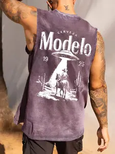 Classic Wide Shoulder Round Neck Cotton Vest, Fashion Casual Street Style Sleeveless Top, Graphic Print, Loose Fit, All Seasons Wear