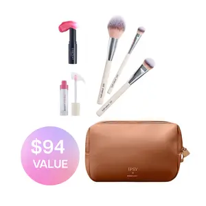 Ipsy TikTok Exclusive Bundle Glow-to-Go Kit (Pantone Makeup Bag + Half Caked Brush Set + Context Skin Lip Balm + Beauty For Real Lip Oil)