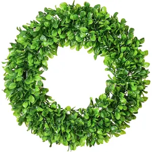 Artificial Green Leaves Wreath - 20" Large Boxwood Wreath for Front Door Wall Window Farmhouse Decoration
