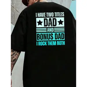 Men's Bonus Dad Letter Print Round Neck Tee, Loose Casual Fashion Short Sleeve T-shirt for Summer, Men's Top for Daily Wear, Tropical