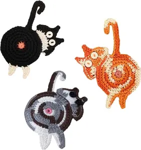 Cat Coasters | Hand Knitted Drink Coasters for Cat Lovers, Fun Woven Creative Coasters, Cute Coffee Coaster for Home Decor Tabletop Protection, Suitable for Kinds Cups, 3PC Set