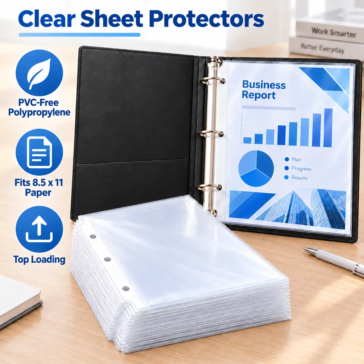KTRIO Heavyweight Transparent Sheet Protectors, 8.5x11 in Standard Sizes for 3-Ring Binders, Top-Loading PVC-Free Polypropylene Non-Glare Letter Size Document Sleeves