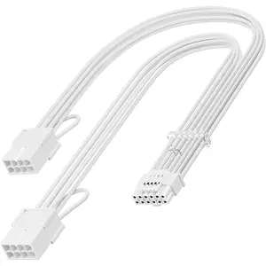 4070ti Extension  White PCIE 5.0 12VHPWR Connector 16pin (12+4) Pin Male to 2x8 Pin Female 12V-2x6 Sleeved Extender Cord 16AWG for GeForce RTX 5070 Ti 4090 4080 3090ti