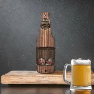 El Papa Más Chingon Wall-Mounted Natural Wood Bottle Opener Set, 9.8"x3.15" Unique Functional Decor Gift, Hanging Accessory for Home Bar or Man Cave, Crafted Wooden Kitchen Utensil
