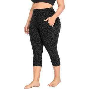 Capri Plus Size Leggings for Women with Pockets-Stretchy XL-4XL Tummy Control High Waist Workout Black Yoga PantsGift