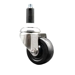 212 MAIN Hard Rubber Swivel Stem Caster - 316 Stainless Steel Hardware, 3 in. Black Wheels, 1 in. Expanding Stem (SCC-SS316EX20S314-HRS-1) | Furniture Hardware Rubber Castors
