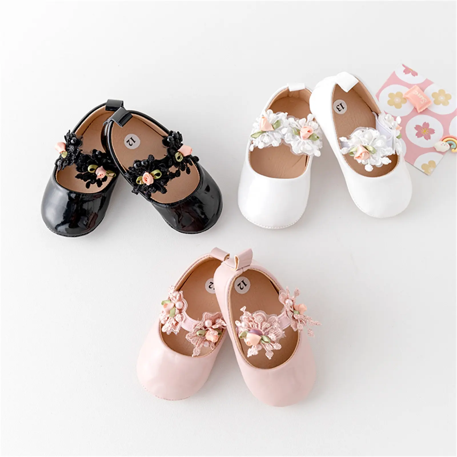 Meihuida Baby Girl PU Flats Infant Flower First Walker Crib Shoes For Party Festival Baby Shower