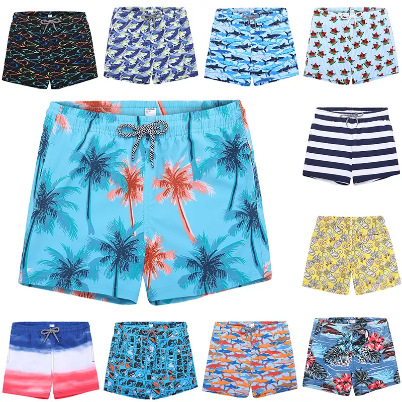 Boys' Quick-Dry Swim Trunks, Printed Childrens Swimwear with Mesh Lining and Pockets for Toddler to Big Boys, Sizes 2T-16, Swimming Bathing Suit, Animals, Youth Swim Trunks