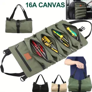 Tool Roll, Multi-Purpose Roll Up Tool Bag, Wrench Roll, Canvas Tool Organizer Bucket, Car First Aid Kit Wrap Roll Storage Case