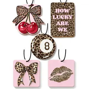 Cheetah Print Car Air Freshener 5pcs Bow Coquette Leopard Car Accessories Natural Scents for Women & Teen Girls Ideal Gift