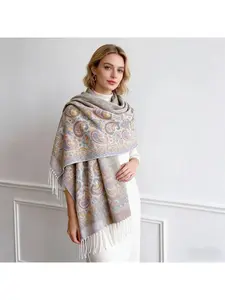 Cross-border Hot-selling Women's Spring-Autumn Retro Multi-purpose Cashew Jacquard Ethnic Style Scarf Long Fringe Travel Shawl