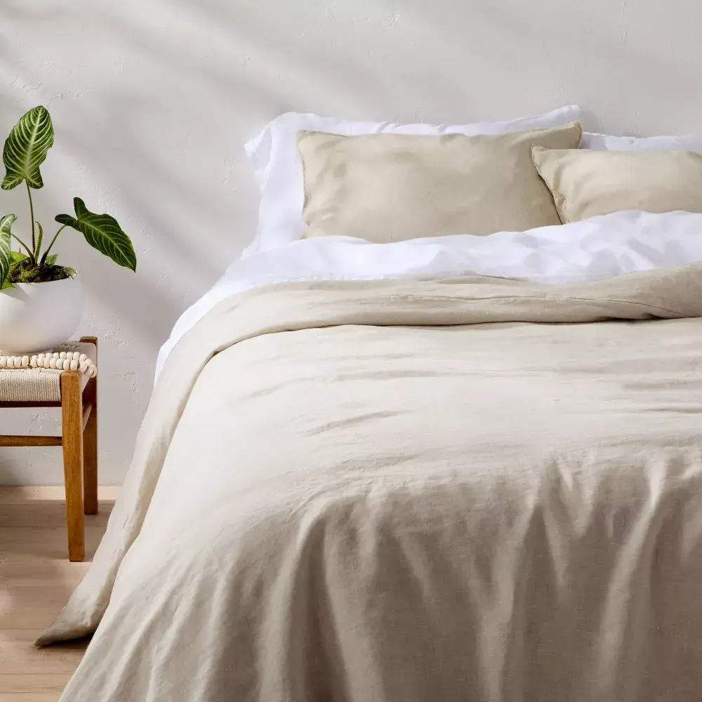 Casaluna King Size Linen Duvet Cover Set, Comfy Solid Bedding Set