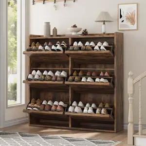 Rustic Brown Shoe Cabinet with 6 Flip Drawers, Wooden Shoe Organizer Cabinet with Adjustable Shelf, Shoe Storage for Entryway, Hidden Shoe Cabinet for Hallway, Living Room