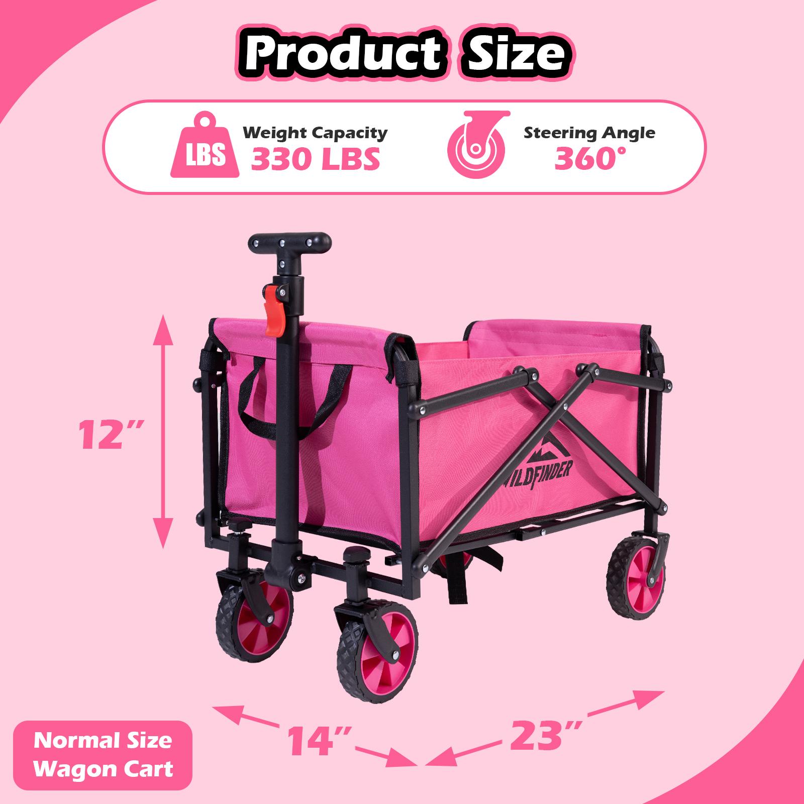 WildFinder Wagon Cart with Wheels with 330LBS Capacity,Heavy Duty Wagon Carts Foldable,Lightweight Utility Portable Cart for Grocery, Shopping, Garden, Camping, Pink