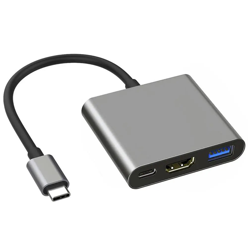 Type-C 3-in-1 Docking Station, USB 3.0 HUB Adapter, Type C To Hdmi, HDMI High-definition 4K Screen Mirroring Adapter, 3-In-1 Converter, Multi Port Adapter, Type C Ports, Phone Accessories, Multiport Adapter