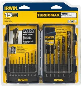 IRWIN 15-Piece High-Speed Steel Jobber Length Drill Bit Set, 15 bits, 1/16 to 3/8 in, Oxide/Gold Finish, Turbomax Tip, Straight Shank, Series 3180 318015