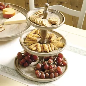 Jillian 3 Tier Serving Tray Stand Rustic Wooden Dessert Fruit Cake Display Platter