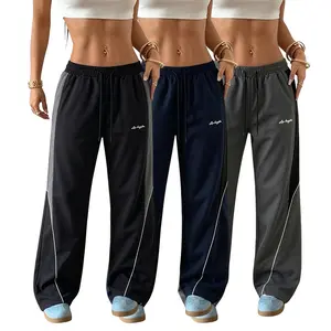3-Pack Women’s Summer Lightweight Polyester Athletic Pants — Side Stripes, Loose Fit, Printed Design, Drawstring Cuffs, Casual Street Style