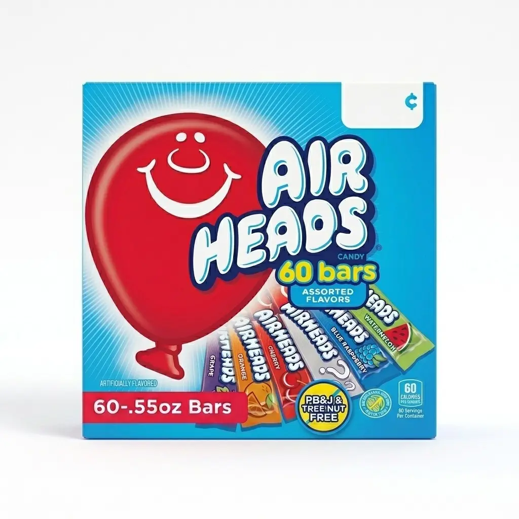Airheads Taffy Candy Variety Pack, Artificial Assorted Fruit Flavors, 60 Pieces, 0.55 oz Each, Individually Wrapped, Tree Nut Free Bulk Snacks