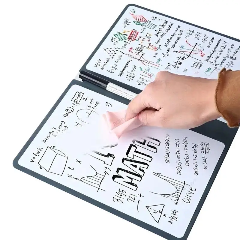 A5 Reusable Whiteboard Notebook, 1 Count Portable Wipeable Board with Durable Faux Leather Cover, Including Random Whiteboard Pen & Erasing Cloth