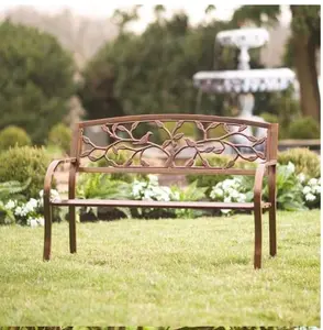 Antiqued Copper-Colored Metal Bench with Tree of Life Design, 20-Deep Slat-Style Seat, Comfort-Curved Arm Rests, Antiqued Copper Finish, Easy to Assemble