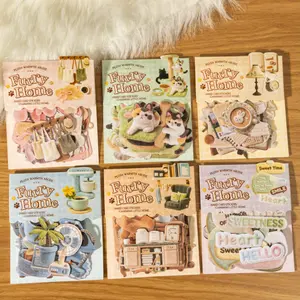 2 styles, 1 pack 90 simple hard card stickers featuring plush furniture pet themed designs, vintage minimalist style, paper, self adhesive, DIY journal decoration scrapbook sticker pack