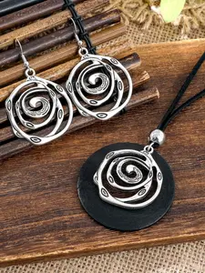 Women's Boho Style Jewelry Set, Fashionable Jewelry Set, Long Necklace Pendant & Earrings, Spiral Design, Trendy Punk Fashion Accessory, Unique Personalized Gift