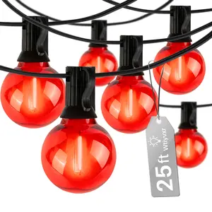 25FT & 50FT Waterproof Red G40 Outdoor String Lights Dimmable LED Globe Patio Lights Shatterproof Connectable E12 Socket Outside Decor Lights for Garden Holiday Party