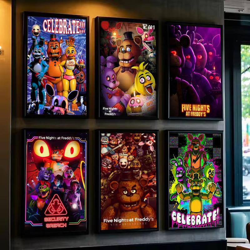 5 Nights At Freddys Poster Sticky Waterproof Wall Art High Quality Print Vibrant Cartoon Design Aesthetic Home Living Bedroom Decor Trendy Room Decoration Easy-To-Apply Gift Durable
