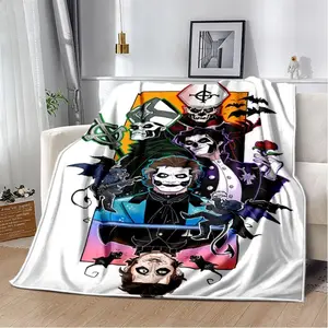 Ghost Band Papa Emeritus Heavy Metal Blanket Ultra Soft Plush Flannel Cozy Warm Dark Aesthetic Bedroom Living Room Couch Sofa Throw Decor Decorative Throw Perfect Birthday Gift Christmas Gift for Rock Fans Adults Trending Must Have Gothic Style