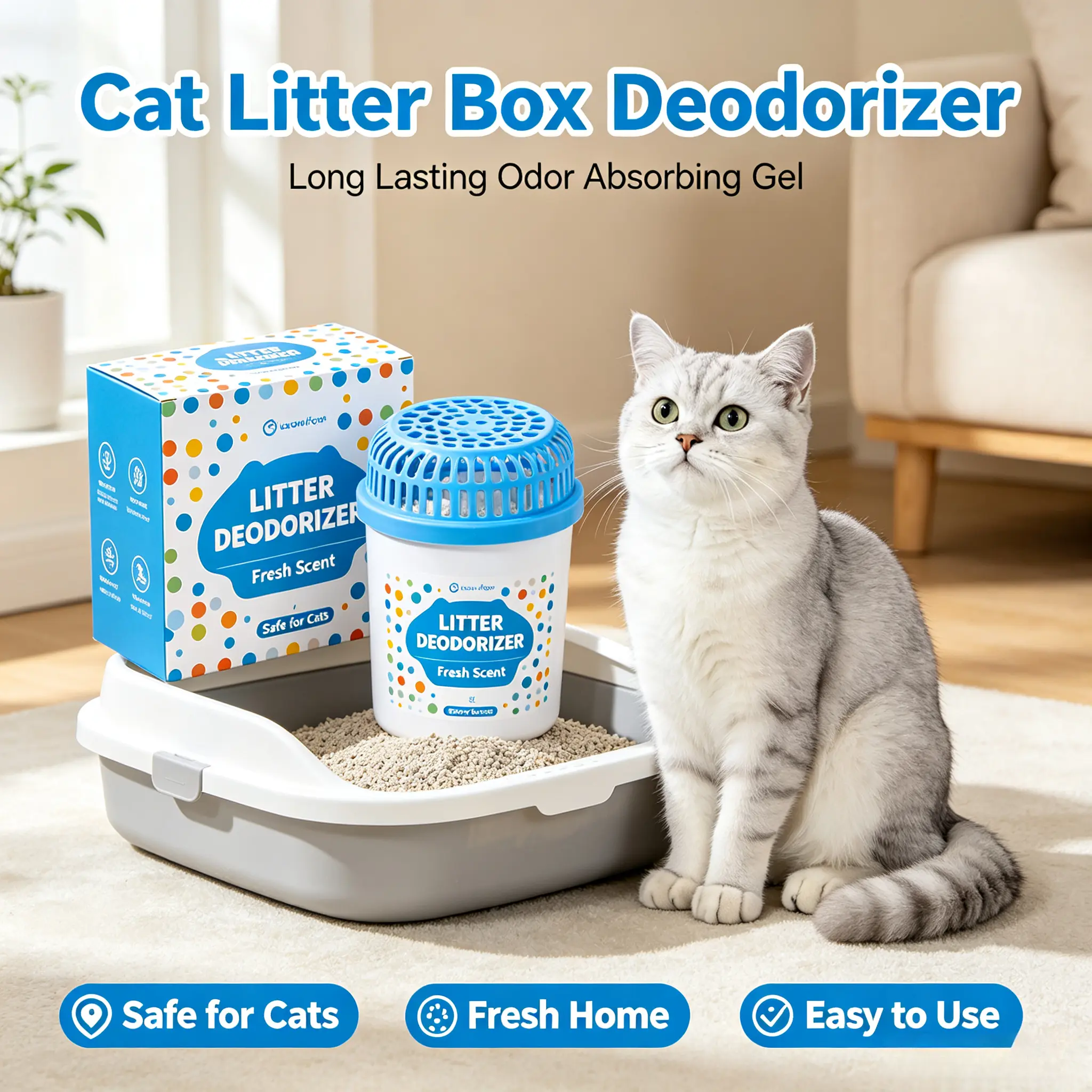 YegbongCat litter box deodorizer — solid odor absorber, long-lasting fresh scent; pet litter odor eliminator; non-toxic and safe for cats and kittens; removes urine and feces odors; indoor home pet room air freshener; pet supplies