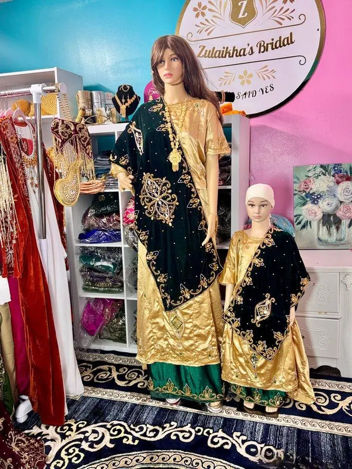 Stone Gold Green Somali Malhis Bridesmaids Dirac set