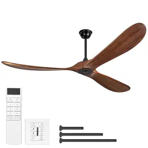 72 Inch  Solid Wood  Ceiling Fan without Light With Wall Switch and Remote Control,6 Speed,3 Blades Walnut Outdoor Ceiling Fans for Patio,Indoor,Living Room,Bedroom,Porch,Farmhouse