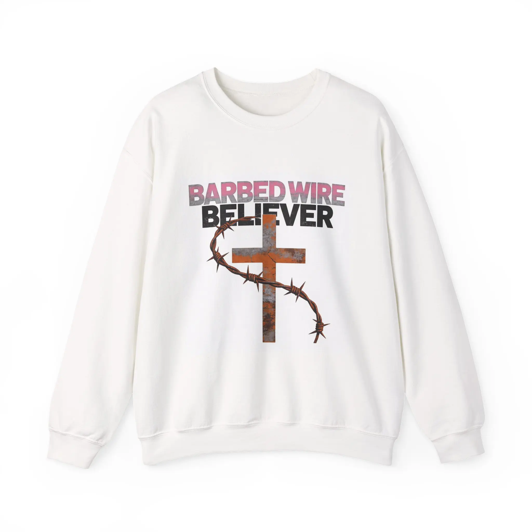 Barbed Wire Believer Cross sweatshirt | Christian faith graphic crewneck