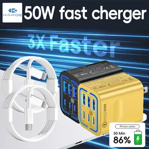 KAXOE 1-Pack Portable 50W USB C Charging Block Fast Wall Charger 3USB C + 3USB A Plug Fast Charging Adapter USB Type C QC 3.0 Qiuck Charge Adapter Travel Charger for iPhone 17 Pro Max for 16/ 15/ 13/ 13pro/ 12/ 12pro/, iPad Pro/ Mini/ Air, for Samsung