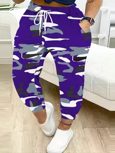 【Plus Size】 Camo Print Pants, Casual Streetwear Pants, Casual Fashion Cozy Breathable Pants for Daily Outdoor Wear, Women Plus Clothing for All Seasons