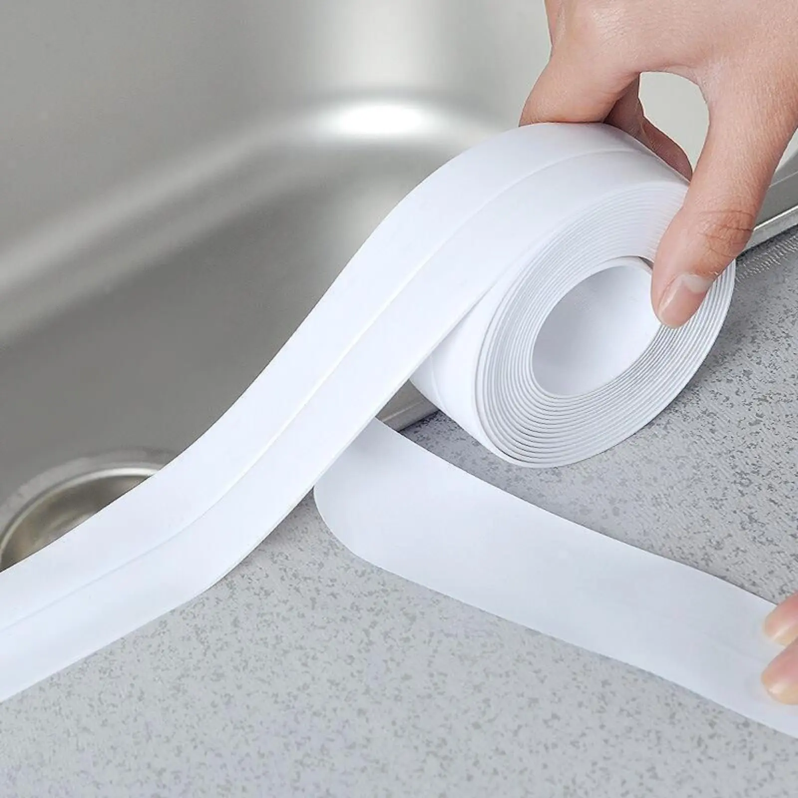 White Waterproof Tape 3.2 m Self-Adhesive Sealing Tape for Bathroom, Kitchen Sink, Toilet, Bathtub Edges – Easy Application & Durable